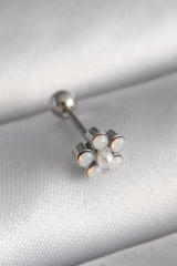 316L Çelik Gümüş Renk Zirkon Taşlı Çiçek Model Tragus Piercing 5886