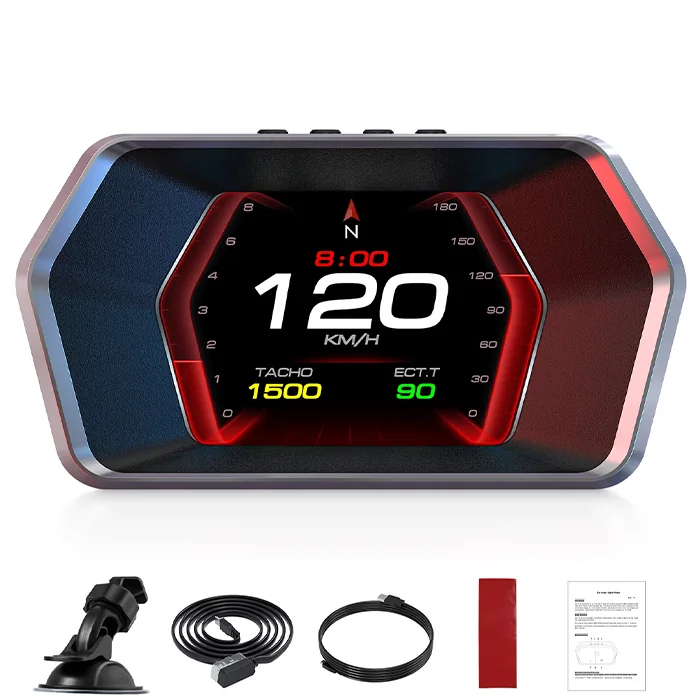 Ally P17 HUD OBD2 & GPS Çift Sistemli Araç Bilgisayarı | Dijital Kilometre Su ve Yağ Sıcaklığı Ölçer Hız & Alarm Göstergeli Oto Elektroniği-(5775)