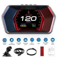 Ally P17 HUD OBD2 & GPS Çift Sistemli Araç Bilgisayarı | Dijital Kilometre Su ve Yağ Sıcaklığı Ölçer Hız & Alarm Göstergeli Oto Elektroniği-(5775)