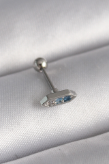 316L Çelik Gümüş Renk Mavi Zirkon Taşlı Tragus Piercing 5886