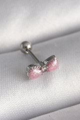 316L Çelik Gümüş Renk Pembe Kurdele Zirkon Taş Detay Tragus Piercing 5886