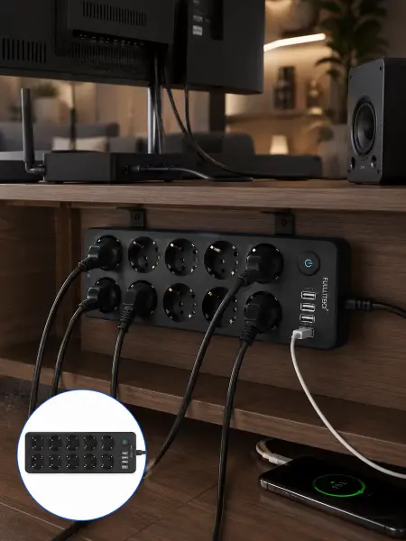 USB ve Type-C Şarj Özellikli 10'lu Çoklu Priz