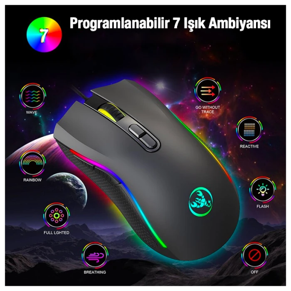HXSJ A869 7200DPI Ayarlanabilir RGB Işık Gaming Oyuncu Mouse-(5775)