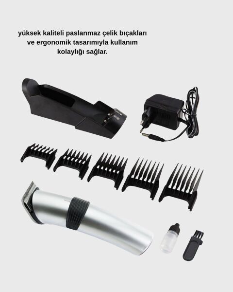 Kablosuz Profesyonel Tıraş Makinesi – Şarjlı 60 Dakika Kullanım Süreli Çelik Bıçaklı Sessiz Motor