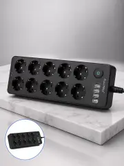 USB ve Type-C Çıkışlı 10'lu Akım Korumalı Çoklu Priz Güç Dağıtıcı