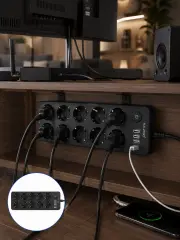 USB ve Type-C Çıkışlı 10'lu Akım Korumalı Çoklu Priz Güç Dağıtıcı