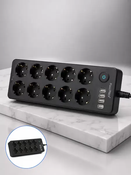 10'lu Çoklu Priz USB ve Type-C Şarj Girişli Akım Korumalı Grup Priz