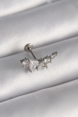 316L Çelik Gümüş Renk Zirkon Taşlı Tragus Piercing 5886