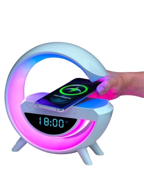 Kablosuz Şarjlı LED Işıklı Masa Saati Bluetooth Hoparlör Alarm Fonksiyonlu