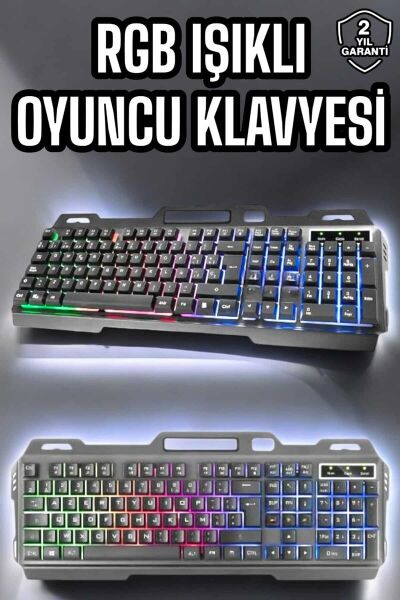 Led Işıklı Oyuncu Klavye Usb Girişli RGB Işıklı Q Klavye Mouse Hediyeli
