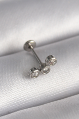 316L Çelik Gümüş Renk Zirkon Taşlı Tragus Piercing 5886