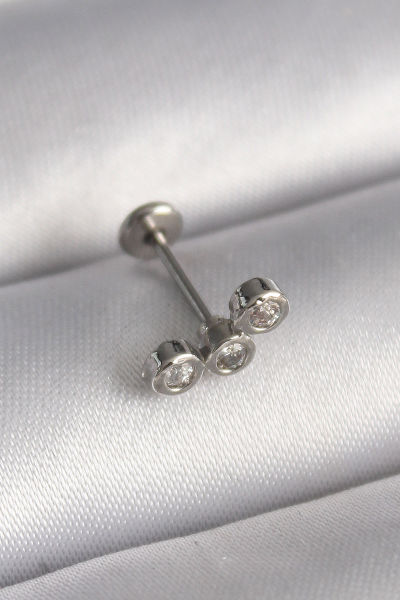 316L Çelik Gümüş Renk Zirkon Taşlı Tragus Piercing 5886