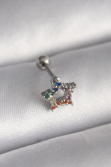316L Çelik Gümüş Renk Renkli Zirkon Taşlı Yıldız Model Tragus Piercing 5886