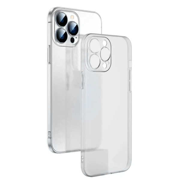 Ally iPhone 13 Pro 6.1inch Frosted Glass Şeffaf Kamera Korumalı Kılıf-(5775)