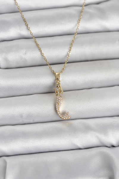316L Çelik Zincir Gold Renk Zirkon Taşlı Deniz Kızı Model Kadın Kolye 5886