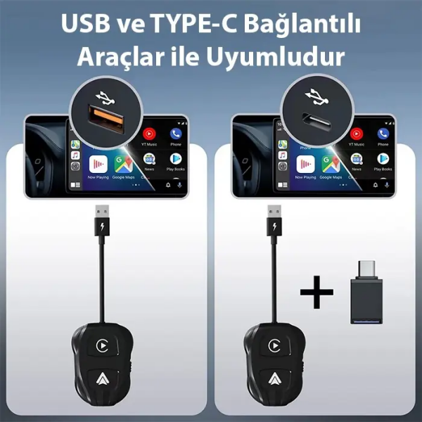Ally iPhone-Android Kablosuz Carplay 5ghz Adaptör Çevirici -Youtube Netflix Tiktok Video Yansıtıcı-(5775)