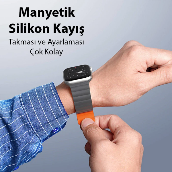 DUX DUCIS Apple Watch 42/44/45MM için Manyetik Zincir Versiyon PU Deri Kayış Kordon-(5775)