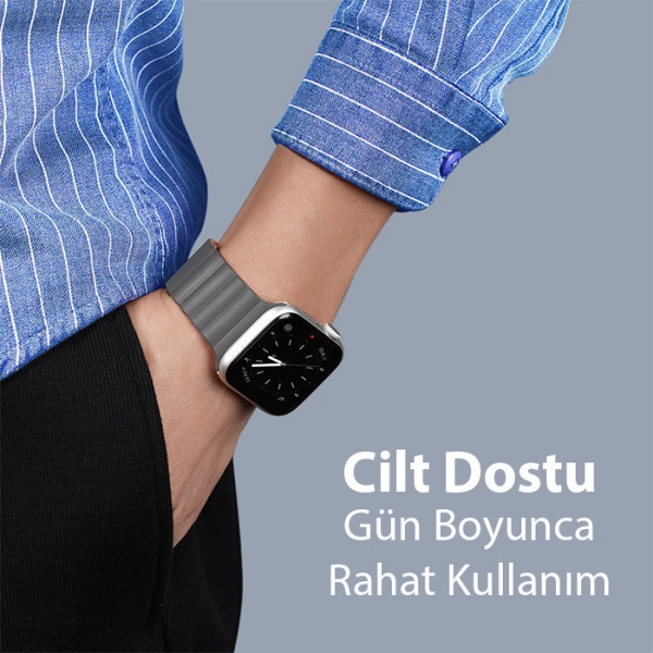 DUX DUCIS Apple Watch 42/44/45MM için Manyetik Zincir Versiyon PU Deri Kayış Kordon-(5775)