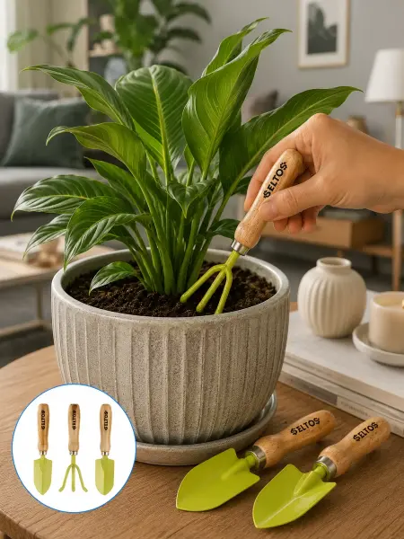 Saksı Bitkileri İçin Bahçe El Aleti Seti Ergonomik Ahşap Saplı