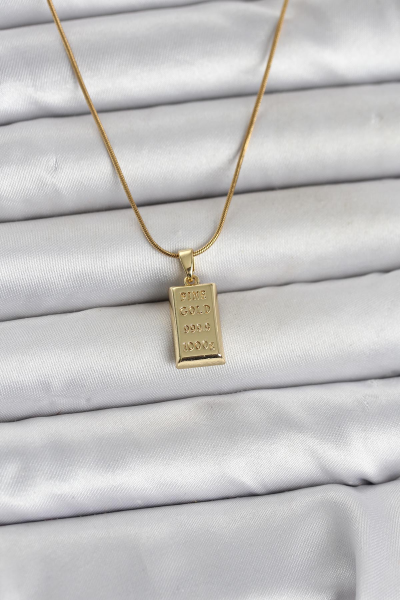 316L Çelik Zincir Gold Renk Külçe Altın Model Kadın Kolye 5886