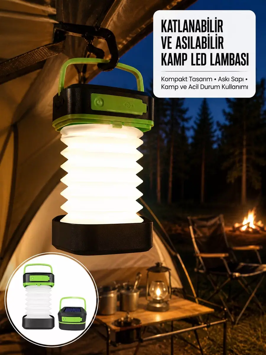 Kamp Lambası Katlanabilir Lamba Solar Şarjlı Led Lamba El Fenerli Yeni Nesil