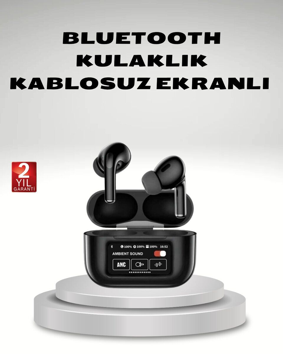 Aktif Gürültü Engelleme (ANC) Kablosuz Bluetooth Kulaklık – Dijital Ekranlı Dokunmatik ve Uzun Pil Ömürlü