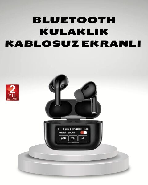 Aktif Gürültü Engelleme (ANC) Kablosuz Bluetooth Kulaklık – Dijital Ekranlı Dokunmatik ve Uzun Pil Ömürlü
