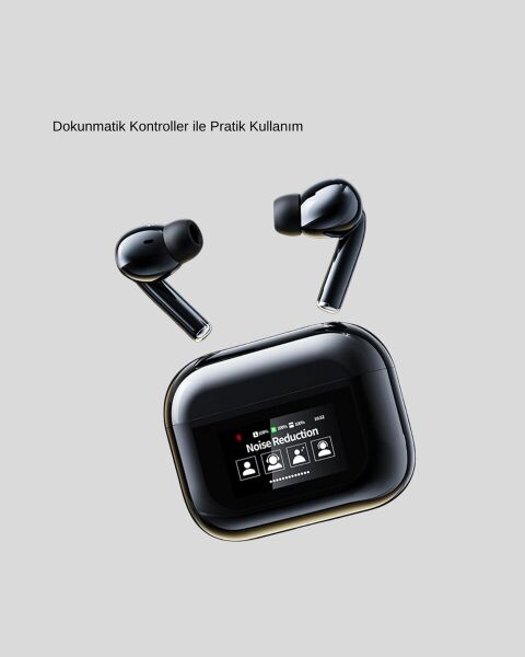 Aktif Gürültü Engelleme (ANC) Kablosuz Bluetooth Kulaklık – Dijital Ekranlı Dokunmatik ve Uzun Pil Ömürlü