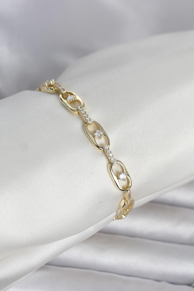 Pirinç Gold Renk Zirkon Taşlı Kadın Bileklik 5886