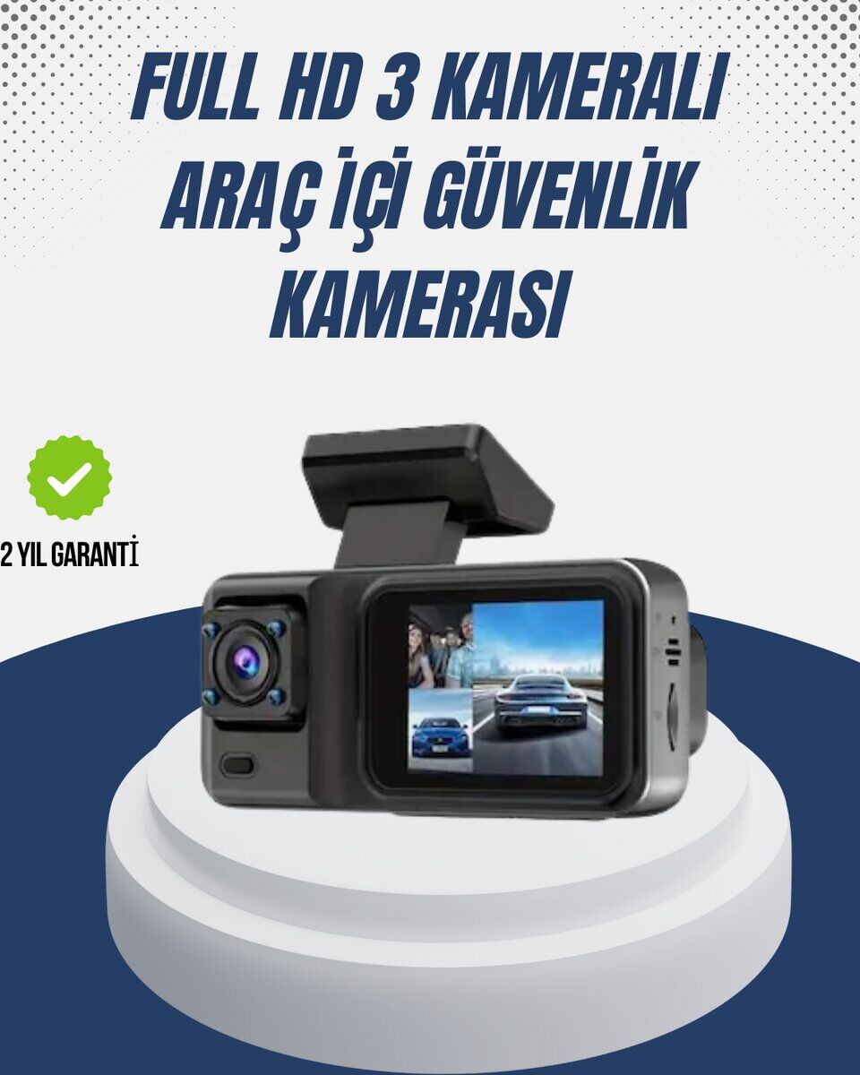 1080P Üç Kameralı Araç Kamerası Wi-Fi Destekli Park Modu ve G-Sensörlü