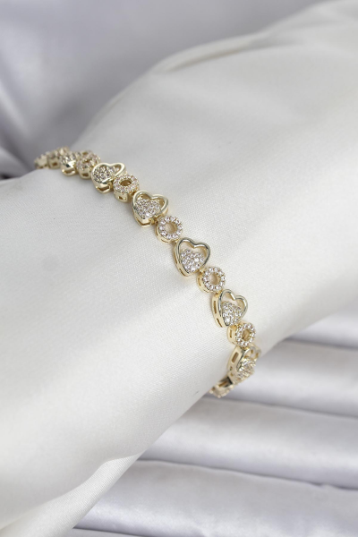 Pirinç Gold Renk Zirkon Taşlı Kalp Model Kadın Bileklik 5886