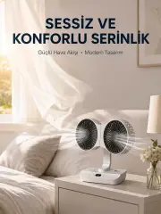 Duvara Monte Edilebilen Çift Başlıklı Sessiz Masa Fanı