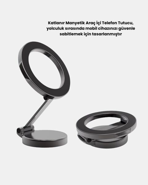 360° Dönebilen Katlanır Manyetik Araç Telefon Tutucu – MagSafe Uyumlu Kompakt ve Şık Tasarım