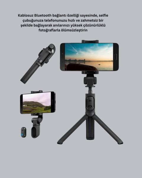 Kablosuz Bluetooth Selfie Çubuğu – 360° Dönebilir Başlık Taşınabilir ve Şık Tasarım