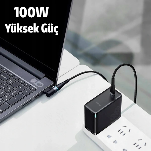 Baseus Zinc Manyetik Type-C to DC Square Portu Lenovo Laptop Şarj Kablosu 100W 2m-(5775)