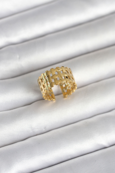 316L Çelik Gold Renk Hasır Model Kadın Yüzük 5886