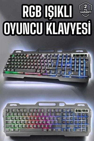 Led Işıklı Oyuncu Klavye Usb Girişli RGB Işıklı Q Klavye Mouse Hediyeli