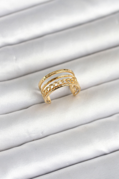 316L Çelik Gold Renk Zincirli Vintage Model Kadın Yüzük 5886