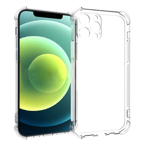 İPhone 12 Pro Max 6.7 Anti-Drop Silikon Kılıf Kamera Korumalı Şeffaf Silikon Kılıf-(5775)
