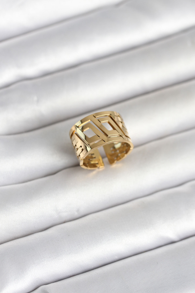 316L Çelik Gold Renk Geometrik Model Kadın Yüzük 5886