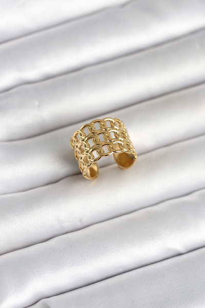 316L Çelik Gold Renk Zincir Model Kadın Yüzük 5886