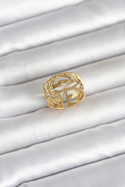 316L Çelik Gold Renk Başak Model Kadın Yüzük 5886