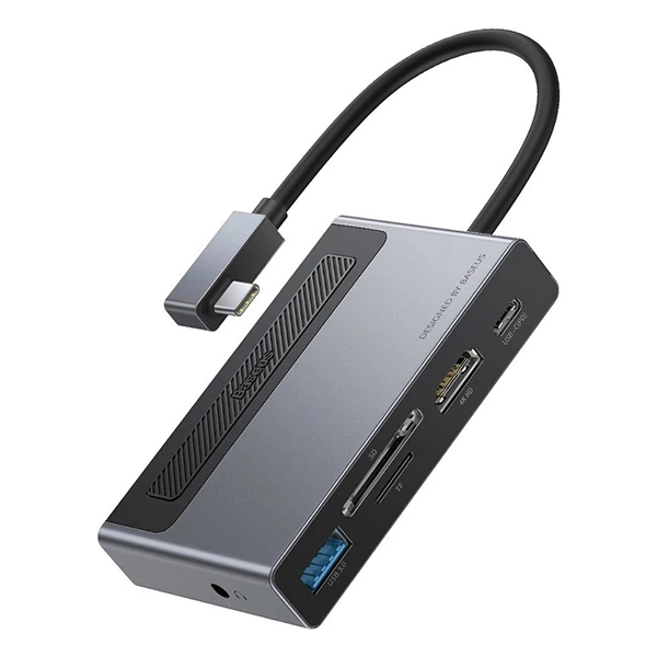 Baseus Magic Çok Fonksiyonlu Klipsli Type-C HUB 6in1 (USB3.0+SD+TF+HDMI+Type-C+3.5mm) Adaptör Çoklay-(5775)