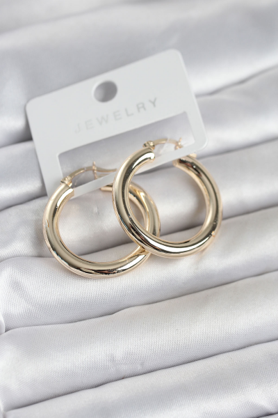 Gold Renk Pirinç Halka 30 mm Kadın Küpe 5886