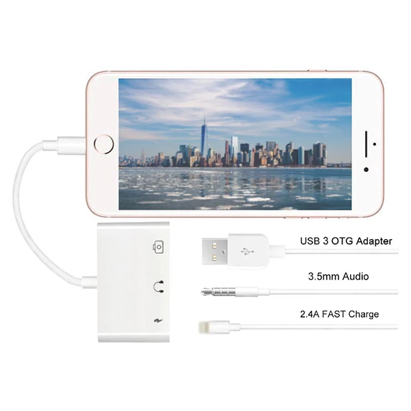 3in1 İPhone-İPAD lightning To Kulakılık ve Usb Kamera Okuyucu Otg-(5775)