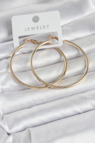 Gold Renk Pirinç Köşeli Kenar Halka 54 mm Kadın Küpe 5886