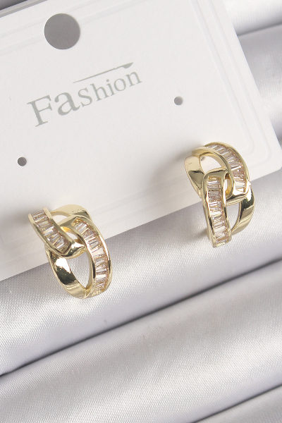 Pirinç Gold Renk Zirkon Taşlı Zincir Model Kadın Küpe 5886