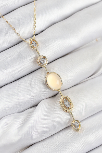 Pirinç Zincir Sarı Gold Renk Zirkon Taşlı Y Kolye 5886