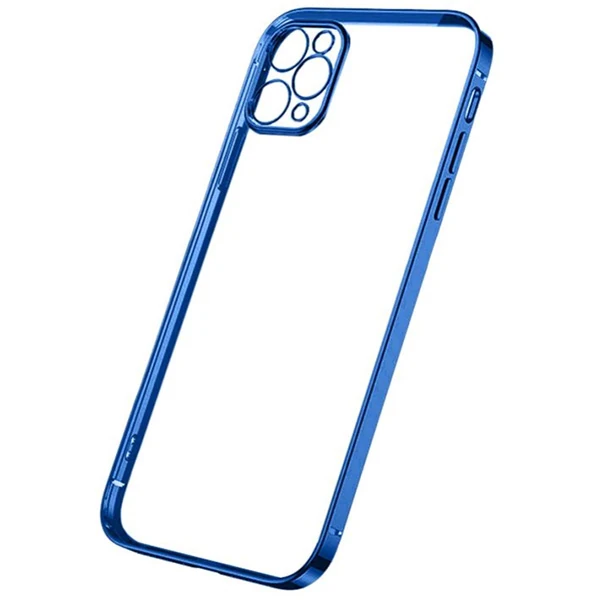 ALLY İPhone 12 Pro 6.1 Metal Görünümlü Darbeye Dayanıklı Silikon Kılıf-(5775)