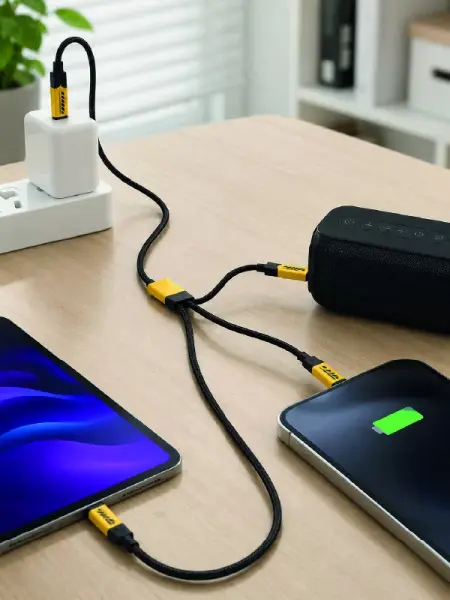 3'ü 1 Arada USB Şarj Kablosu 240W Hızlı Şarj ve Veri Aktarım Kablosu